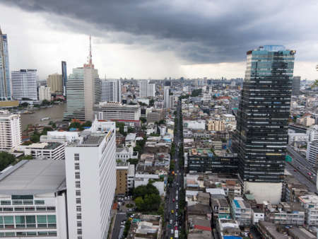 BANGKOK,THAILAND-17 SEPTEMBER 2018:View of Bangkok in the rainy season Looking beyond, the rain is falling in the city on, 17 SEPTEMBER 2018, in Thailand.のeditorial素材