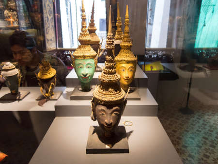 National Museum BANGKOK,THAILAND-10 AUGUST 2018: Masks used to represent Ramayana and statues, puppets and accessories in Thai dance performances. on, 10 AUGUST 2018, in Thailand.のeditorial素材