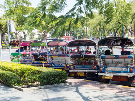 BANGKOK THAILAND-30 OCTOBER 2018;Tuk Tuk Car Buses are the icon of Bangkok and Thailand tourists to...