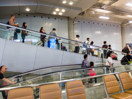 Suvarnabhumi BANGKOK THAILAND-31 OCTOBER 2018;In the airport, passengers are walking to different...