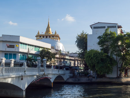 BANGKOK THAILAND-13 DECEMBER 2018: Golden Mountain (phu khao Tong) and Mahatthai Uthit Bridge.on...