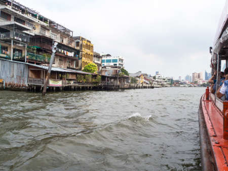 Chao Phraya River BANGKOK THAILAND-31 DECEMBER 2018:Landscape of Bangkok and ship is sailing in the Chao Phraya River. on BANGKOK THAILAND-31 DECEMBER 2018.のeditorial素材