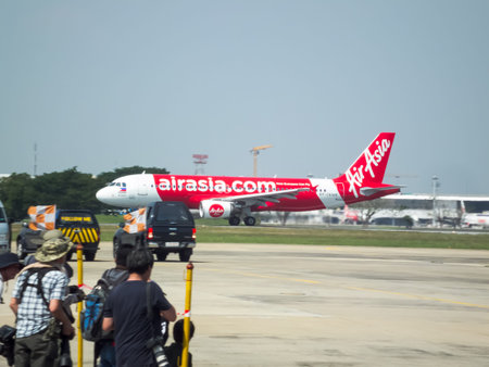Don Muang BANGKOK THAILAND-12 JANUARY 2019:The aircraft of AirAsia Airlines is take-off from Don...