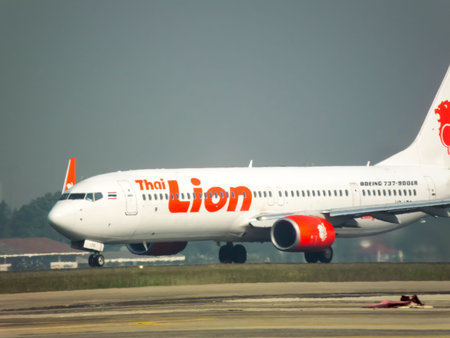 Don Muang BANGKOK THAILAND-12 JANUARY 2019:The aircraft of Lion Airlines is take-off from Don Mueang...