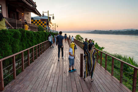 LOEI CHIANG KHAN  THAILAND-05 DECEMBER 2019:Landscape of the Mekong River at Twilight,Chiang Khan is known as a cultural tourist destination. And the beautiful landscape of the Mekong River.のeditorial素材