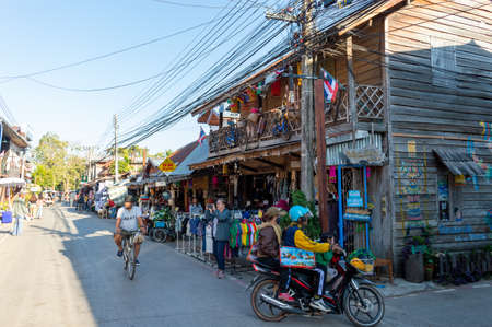 LOEI CHIANG KHAN  THAILAND-07 DECEMBER 2019: Chiang Khan Walking Street offers a variety of products and restaurants along the Mekong River,Chiang Khan is known as a cultural tourist destination.のeditorial素材