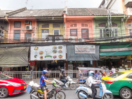 Colorful buildings in Bang Rak BANGKOK,THAILAND-01 AUGUST 2018: Bangkok's ancient commercial district has old and colorful colors. on, 01 AUGUST 2018, in Thailand.のeditorial素材