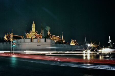 Wat Phra Kaew at night and street, bangkok, Thailand.の写真素材