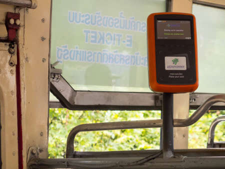 On the bus BANGKOK THAILAND-19 OCTOBER 2018;E-Ticket for welfare card users on.BANGKOK THAILAND-19 OCTOBER 2018.のeditorial素材