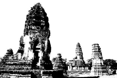 Ancient stone castle is made in black and white illustrations.の写真素材