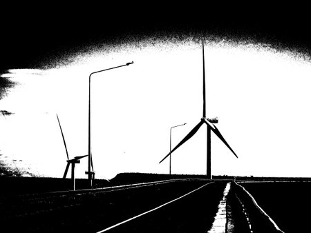 Landscape of generates electricity  Black and white illustrations.