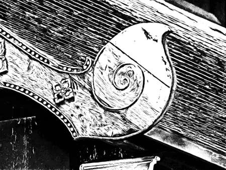 The ancient Thai architectural style, northern region of Thailand illustration creates a black and white style of drawing.の写真素材