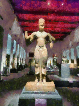 Ancient stone statues Illustrations creates an impressionist style of painting.の写真素材