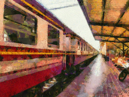 Thai Railway Station Illustrations creates an impressionist style of painting.