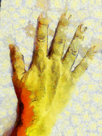 Man's hand Illustrations creates an impressionist style of painting.の写真素材
