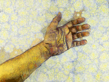 Man's hand Illustrations creates an impressionist style of painting.の写真素材