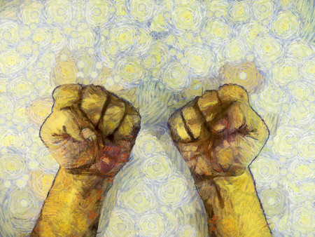 Man's hand Illustrations creates an impressionist style of painting.