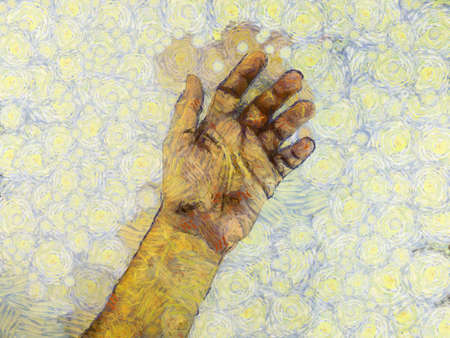 Man's hand Illustrations creates an impressionist style of painting.の写真素材