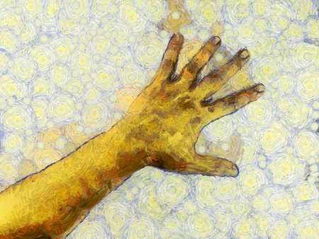 Man's hand Illustrations creates an impressionist style of painting.の写真素材