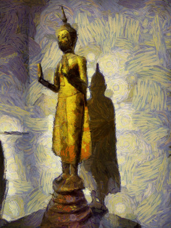 Ancient statues Asian art style Illustrations creates an impressionist style of painting.の写真素材