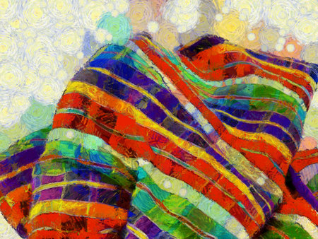 Plaid loincloth Illustrations creates an impressionist style of painting.