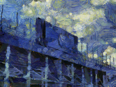 Stadium landscape Illustrations creates an impressionist style of painting.の写真素材