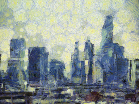 Bangkok city landscape Illustrations creates an impressionist style of painting.の写真素材