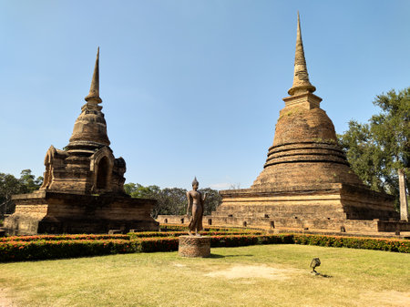 Sukhothai Historical Park. Ancient ruins in this area are scattered throughout the area.の写真素材