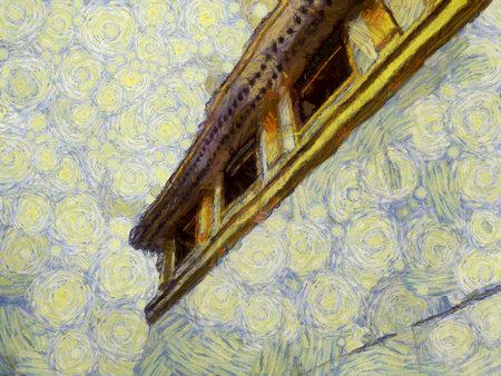 Landscape of the Golden Mountain, Bangkok Illustrations creates an impressionist style of painting.