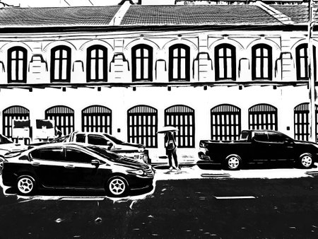 Landscape of Bangkok city streets Black and white illustrations.の写真素材