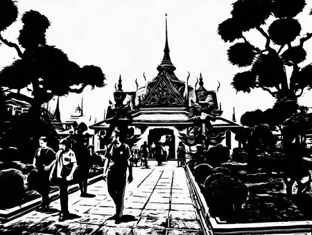 Landscape of Wat Arun Bangkok  Black and white illustrations.の写真素材