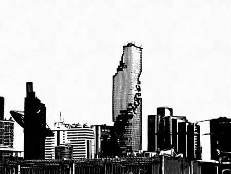 Bangkok city landscape create Black and white illustrations.の写真素材