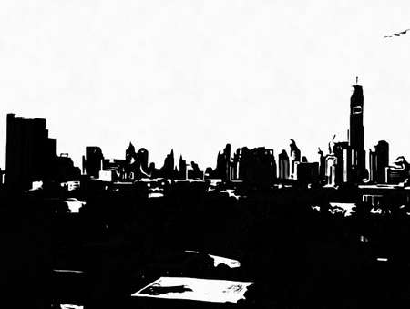 Bangkok city landscape  Black and white illustrations.の写真素材