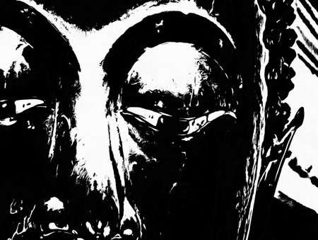 Big ancient Buddha statue in Bangkok Black and white illustrations.の写真素材