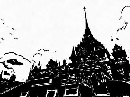 Tall pagoda in Bangkok  Black and white illustrations.の写真素材