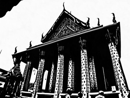Landscape of Wat Arun Bangkok  Black and white illustrations.の写真素材