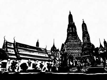 Landscape of Wat Arun Bangkok  Black and white illustrations.の写真素材