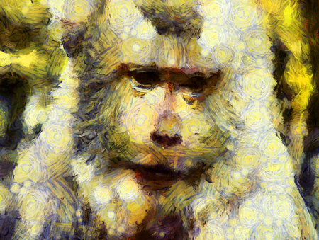 The face show different emotions and gestures of monkeys Illustrations creates an impressionist style of painting.の写真素材