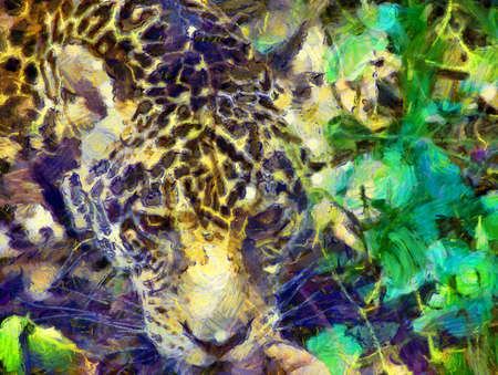 Leopard in various poses Illustrations creates an impressionist style of painting.の写真素材