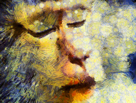 The face show different emotions and gestures of monkeys Illustrations creates an impressionist style of painting.の写真素材