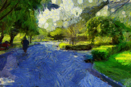 Park landscape Illustrations creates an impressionist style of painting.