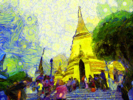 The grand palace, wat phra kaew bangkok thailand Illustrations creates an impressionist style of painting.の写真素材