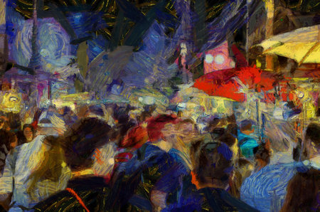 Chiang Mai Walking Street Thailand Handicraft market Illustrations creates an impressionist style of...