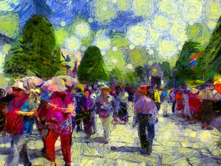 The grand palace, wat phra kaew bangkok thailand Illustrations creates an impressionist style of...