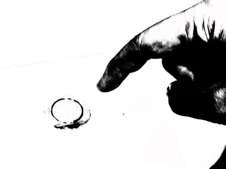 Button flush toilet and fingers Black and white illustrations.の写真素材