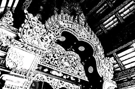 Landscape of ancient temples in northern Thailand Black and white illustrations.の写真素材