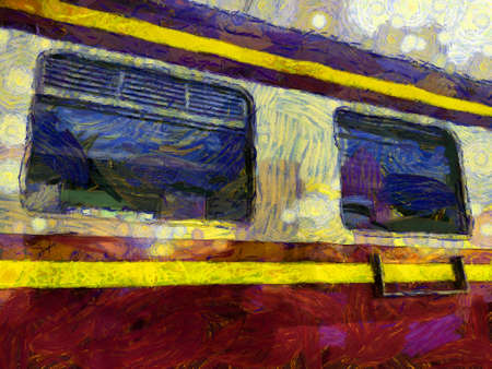Thai train Illustrations creates an impressionist style of painting.の写真素材