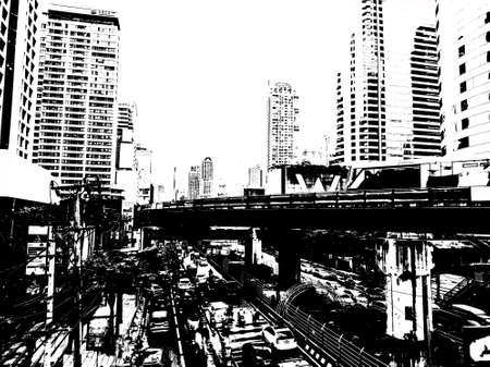 Bangkok city landscape Black and white illustrations.の写真素材