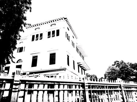 European architecture ancient buildings Illustrations creates an Black and white illustrations.の写真素材