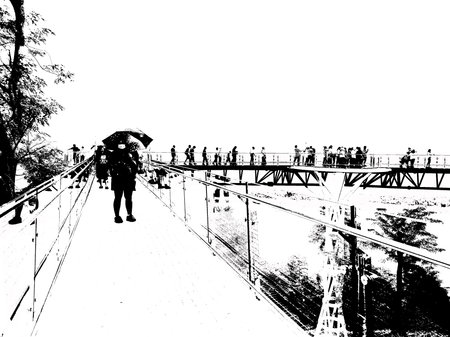 Skywalk at the viewpoint Black and white illustrations.